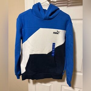 Puma Men's Blue, White, and Black Hoodie